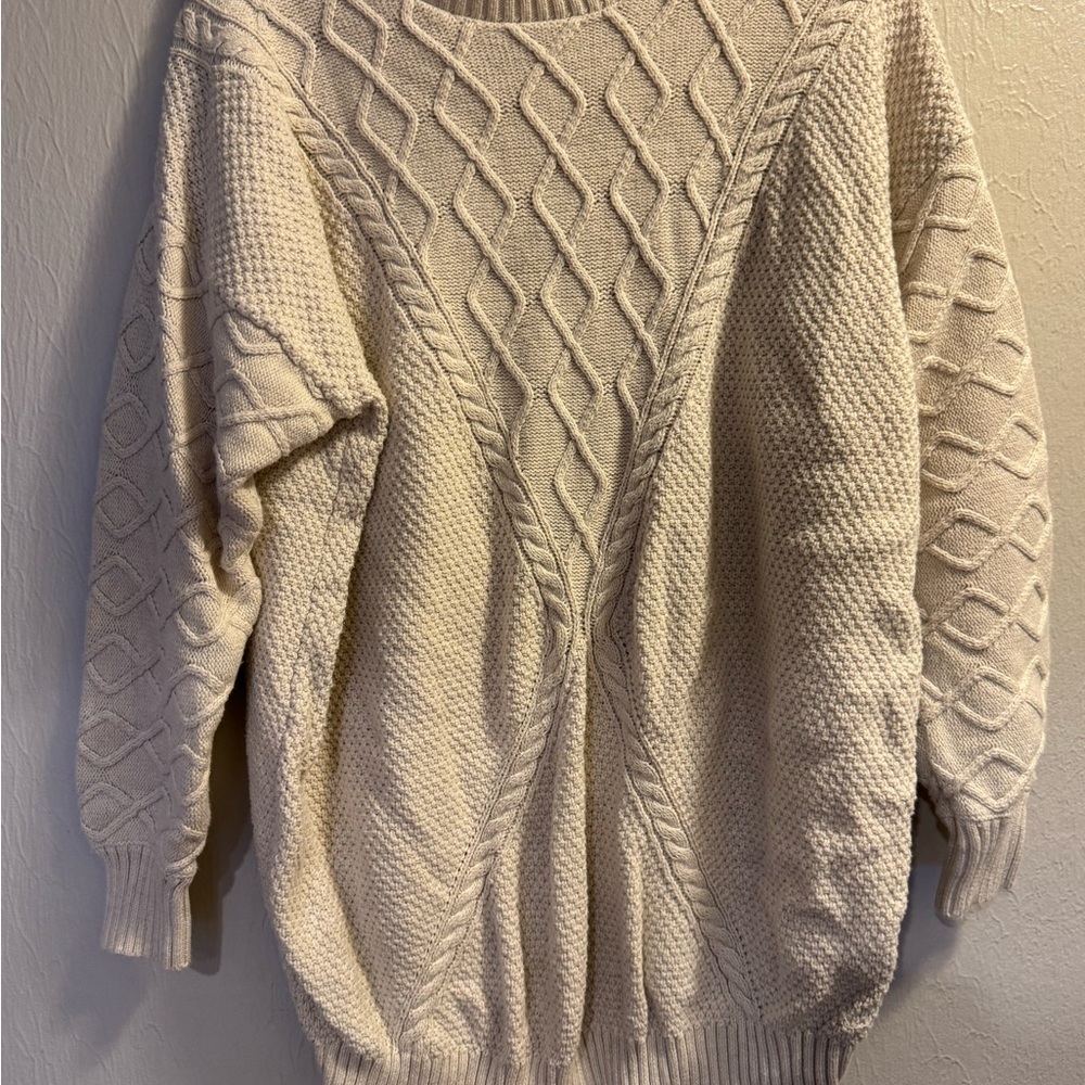 Roxy Cream Cable Knit Scoop Neck Sweater
